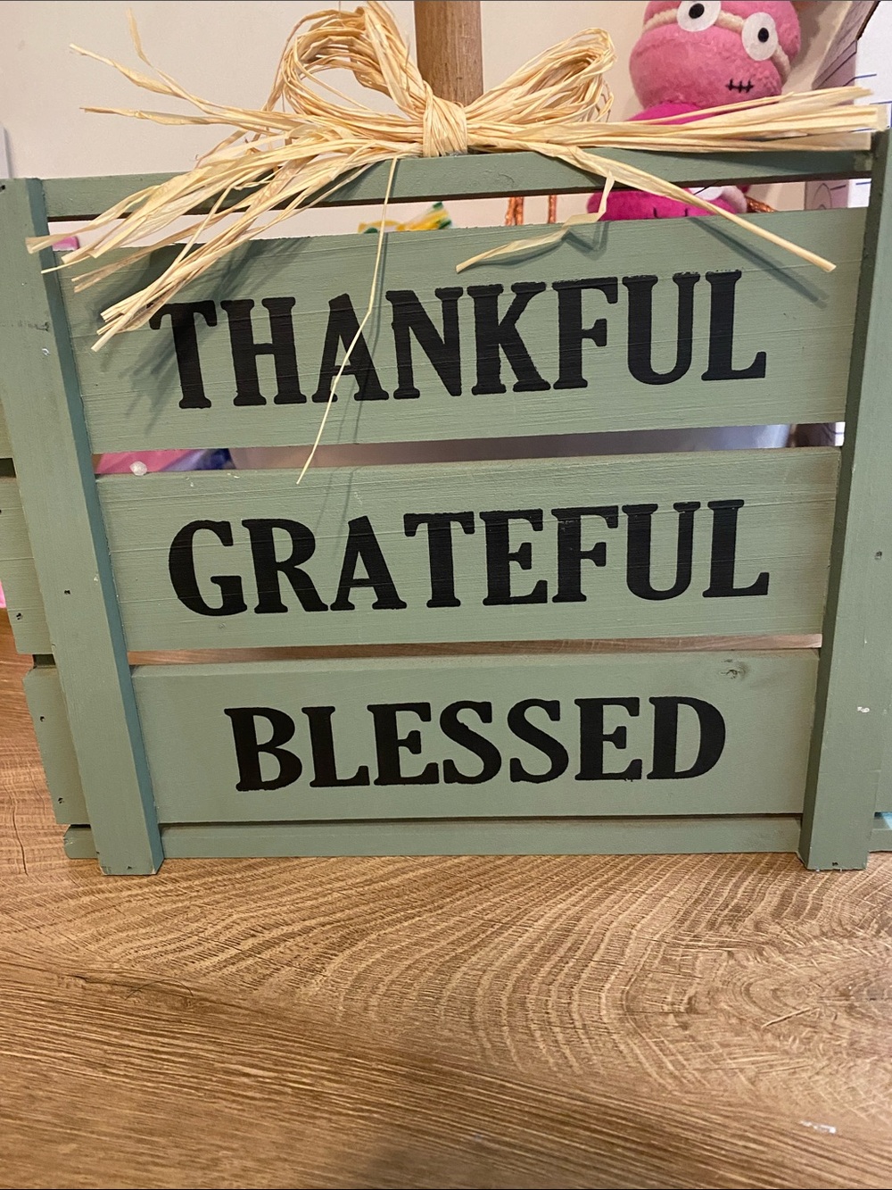 Thankful Grateful Blessed Wood Sign - Sage Green with Black Lettering